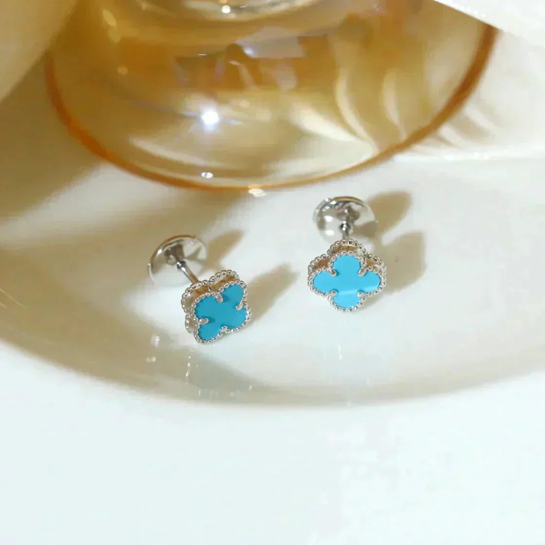 [ORA]CLOVER MINI 9.5MM ONYX STUD EARRINGS SILVER