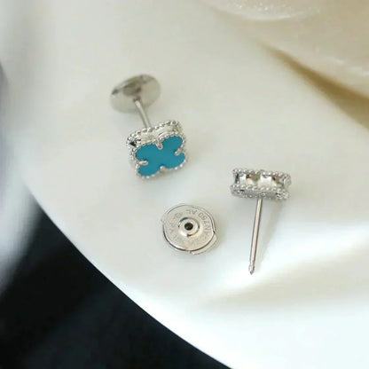 [ORA]CLOVER MINI 9.5MM ONYX STUD EARRINGS SILVER
