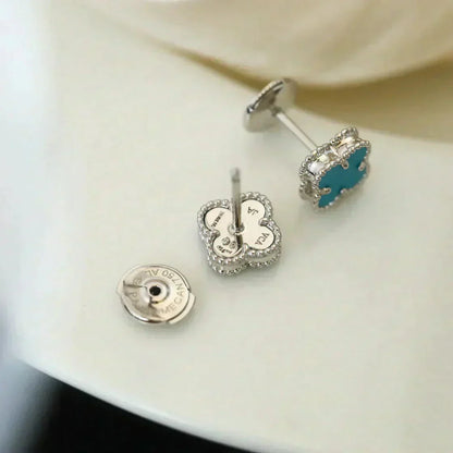 [ORA]CLOVER MINI 9.5MM ONYX STUD EARRINGS SILVER