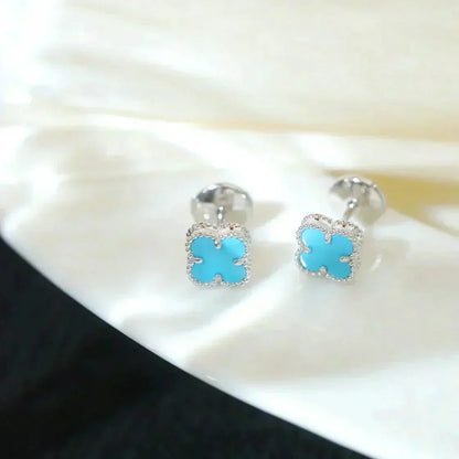 [ORA]CLOVER MINI 9.5MM ONYX STUD EARRINGS SILVER
