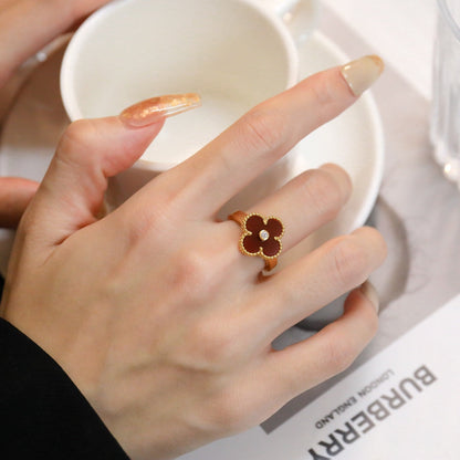 [ORA]CLOVER CARNELIAN RING ROSE GOLD DIAMOND