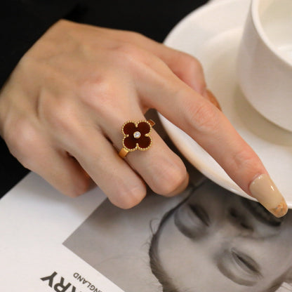 [ORA]CLOVER CARNELIAN RING ROSE GOLD DIAMOND