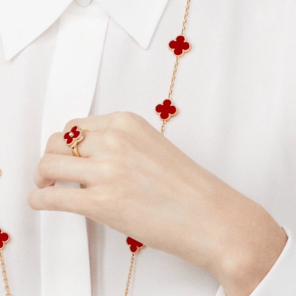 [ORA]CLOVER CARNELIAN RING ROSE GOLD DIAMOND