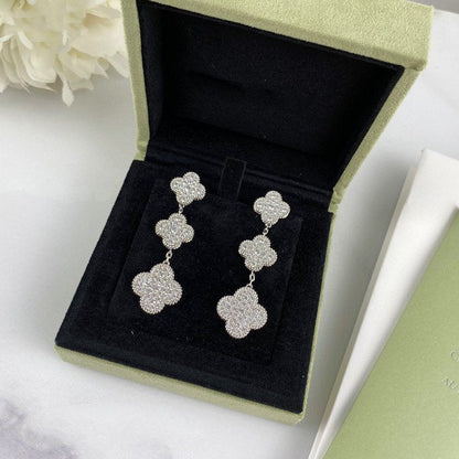 [ORA]CLOVER 3 MOTIF DIAMOND SILVER DROP EARRINGS