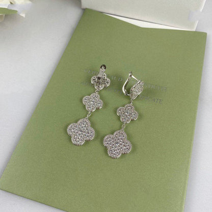 [ORA]CLOVER 3 MOTIF DIAMOND SILVER DROP EARRINGS