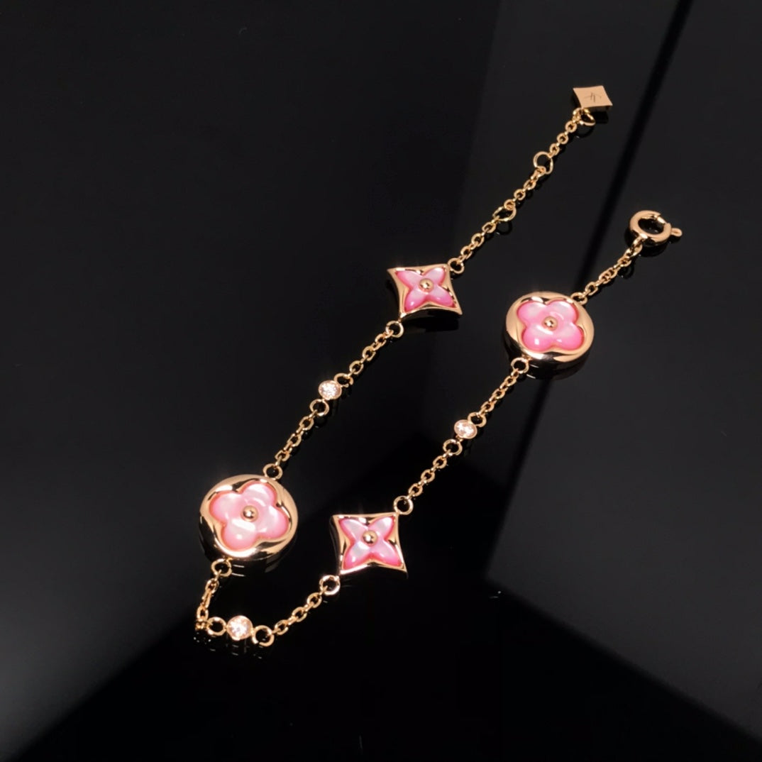[ORA]STAR AND SUN 4 MOTIF PINK MOP PINK GOLD BRACELET