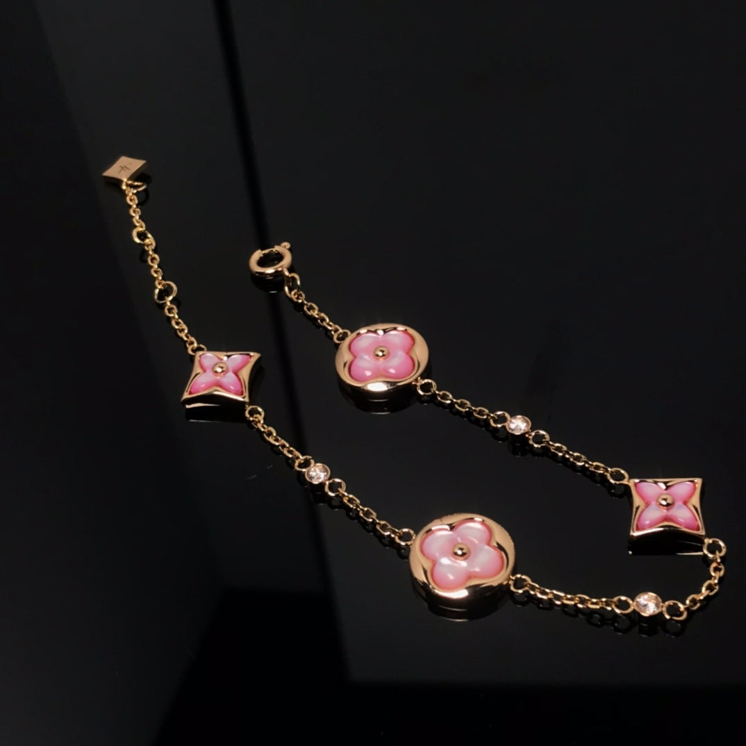 [ORA]STAR AND SUN 4 MOTIF PINK MOP PINK GOLD BRACELET
