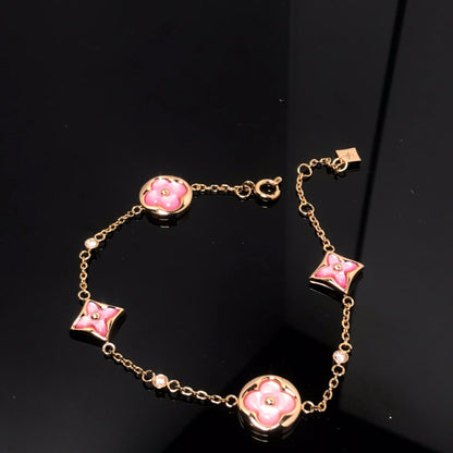 [ORA]STAR AND SUN 4 MOTIF PINK MOP PINK GOLD BRACELET
