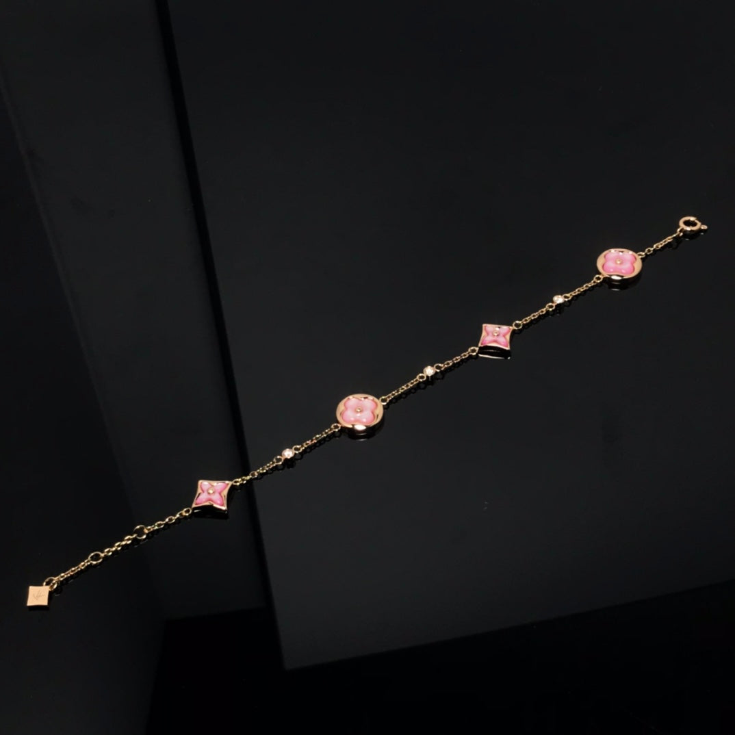 [ORA]STAR AND SUN 4 MOTIF PINK MOP PINK GOLD BRACELET