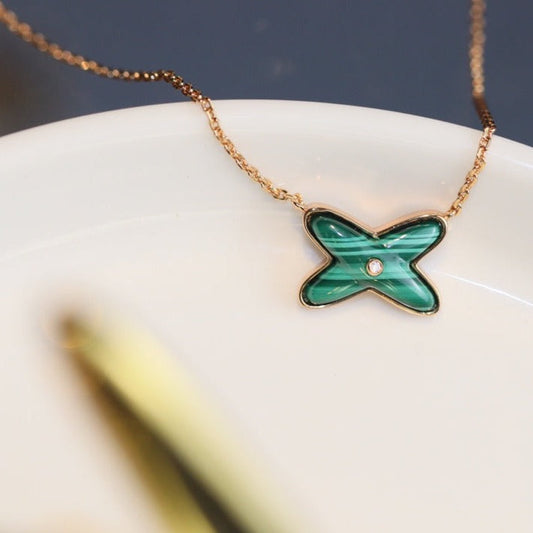 [ORA]JEUX MALACHITE 1 DIAMOND PINK GOLD NECKLACE