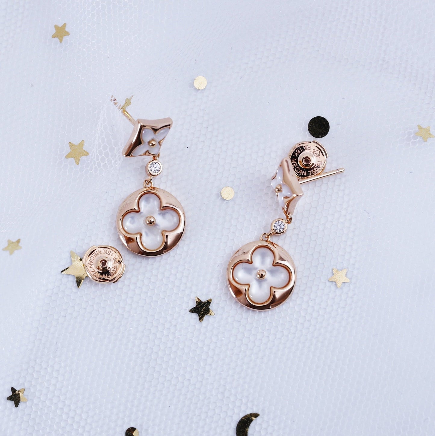 [ORA]STAR AND SUN PINK GOLD MOP DROP EARRINGS