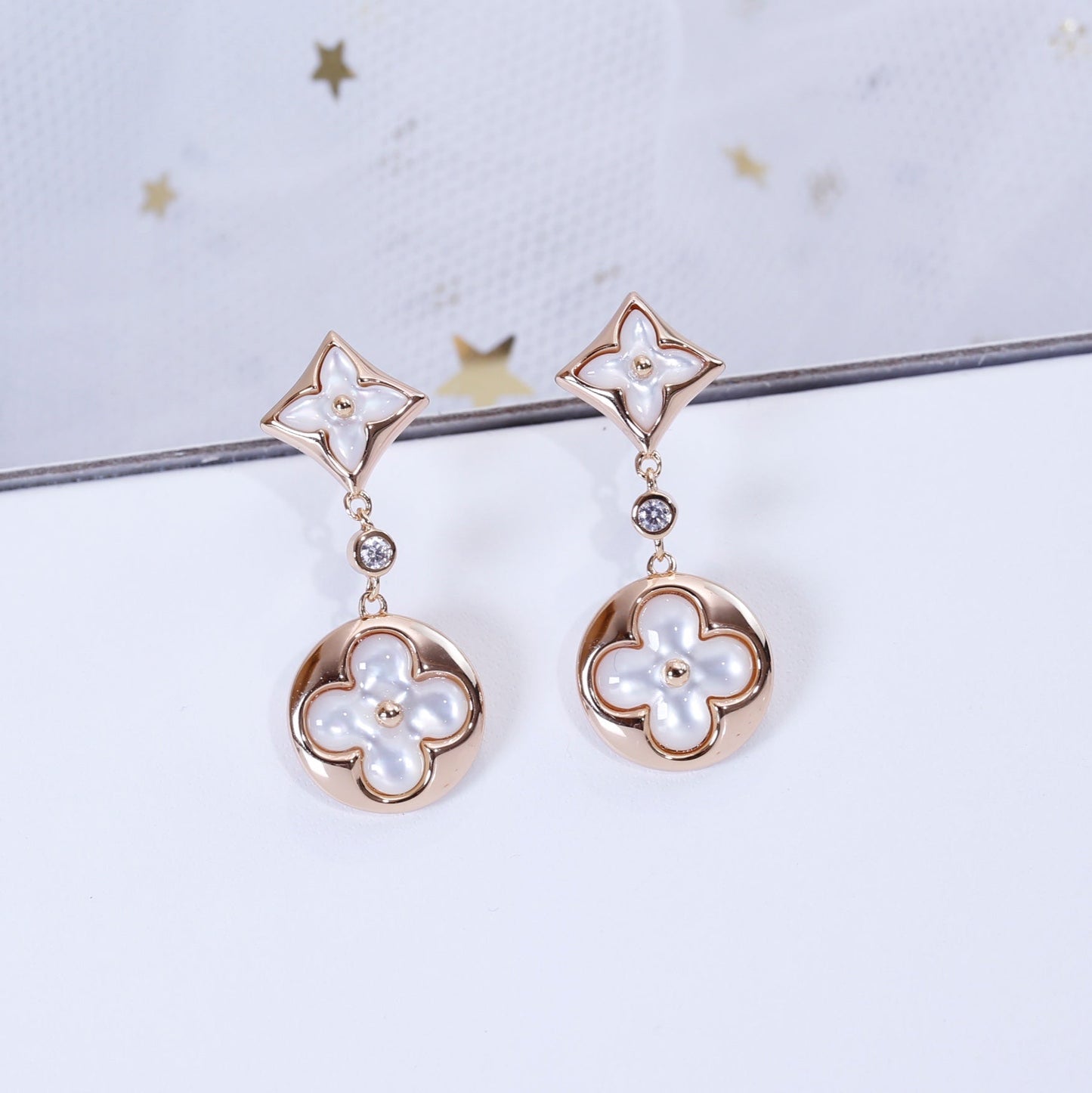 [ORA]STAR AND SUN PINK GOLD MOP DROP EARRINGS