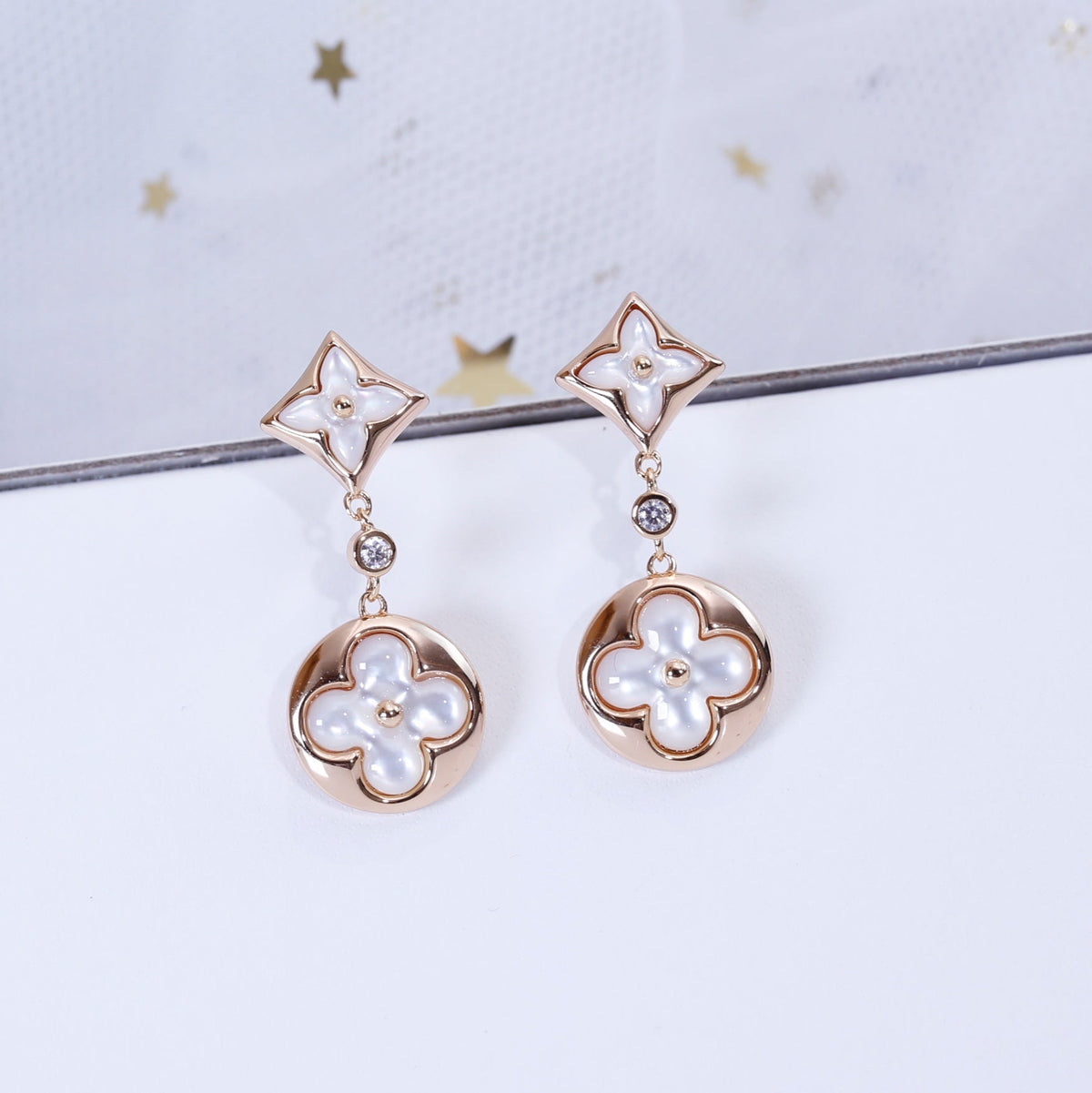 [ORA]STAR AND SUN PINK GOLD MOP DROP EARRINGS