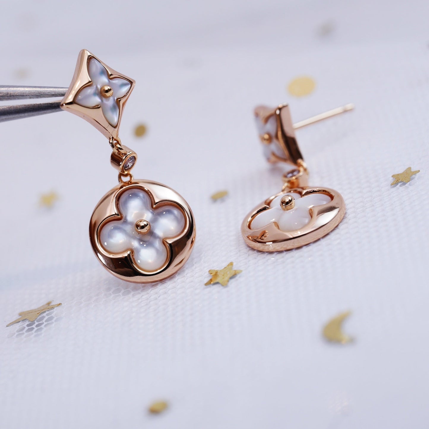 [ORA]STAR AND SUN PINK GOLD MOP DROP EARRINGS