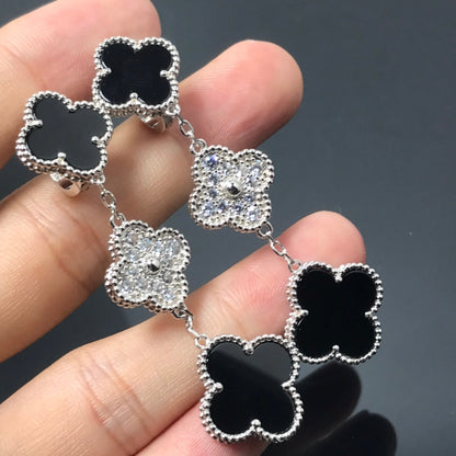 [ORA]CLOVER 3 MOTIF DIAMOND ONYX SILVER EARRINGS