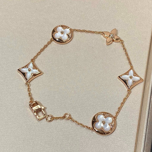 [ORA]STAR AND SUN 5 MOTIF MOP PINK GOLD BRACELET