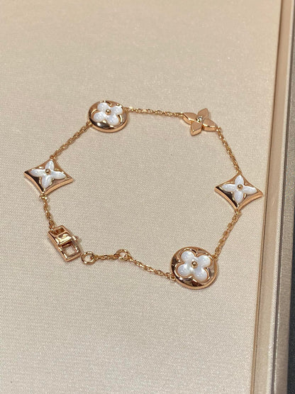 [ORA]STAR AND SUN 5 MOTIF MOP PINK GOLD BRACELET