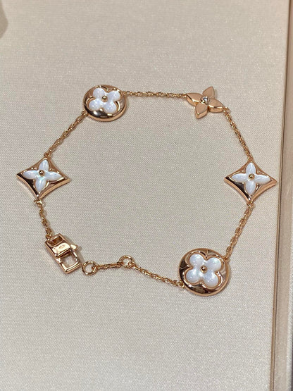 [ORA]STAR AND SUN 5 MOTIF MOP PINK GOLD BRACELET