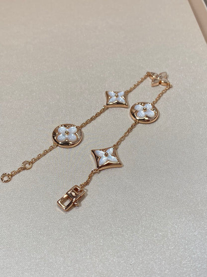 [ORA]STAR AND SUN 5 MOTIF MOP PINK GOLD BRACELET