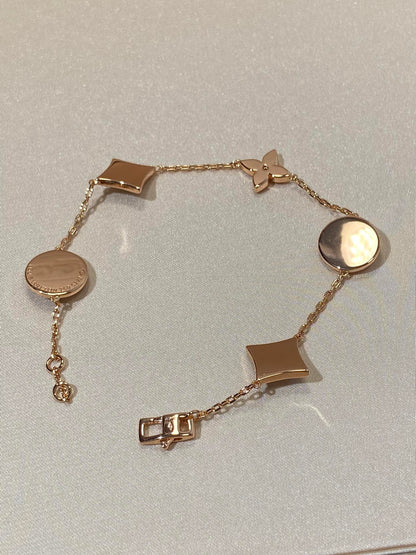 [ORA]STAR AND SUN 5 MOTIF MOP PINK GOLD BRACELET