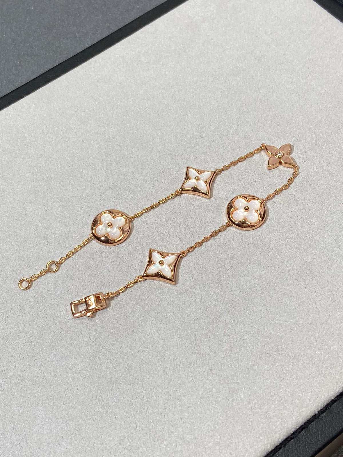 [ORA]STAR AND SUN 5 MOTIF MOP PINK GOLD BRACELET