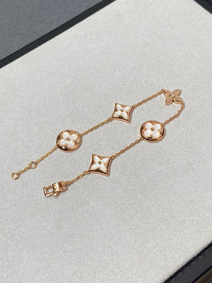 [ORA]STAR AND SUN 5 MOTIF MOP PINK GOLD BRACELET