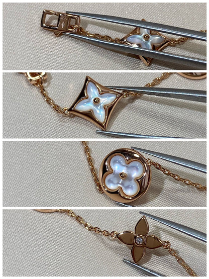 [ORA]STAR AND SUN 5 MOTIF MOP PINK GOLD BRACELET