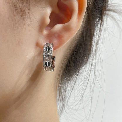 [ORA]LOVE CERAMIC DIAMOND PAVED SILVER EARRINGS