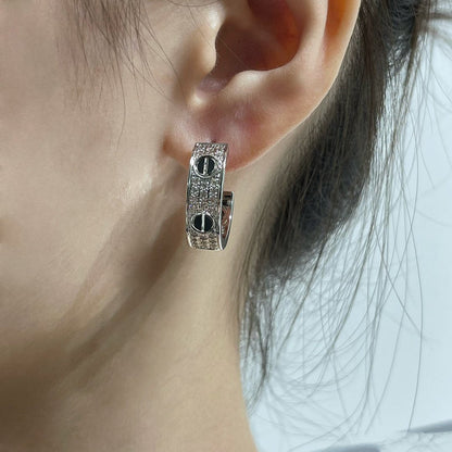 [ORA]LOVE CERAMIC DIAMOND PAVED SILVER EARRINGS