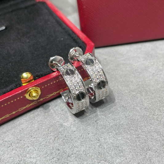 [ORA]LOVE CERAMIC DIAMOND PAVED SILVER EARRINGS