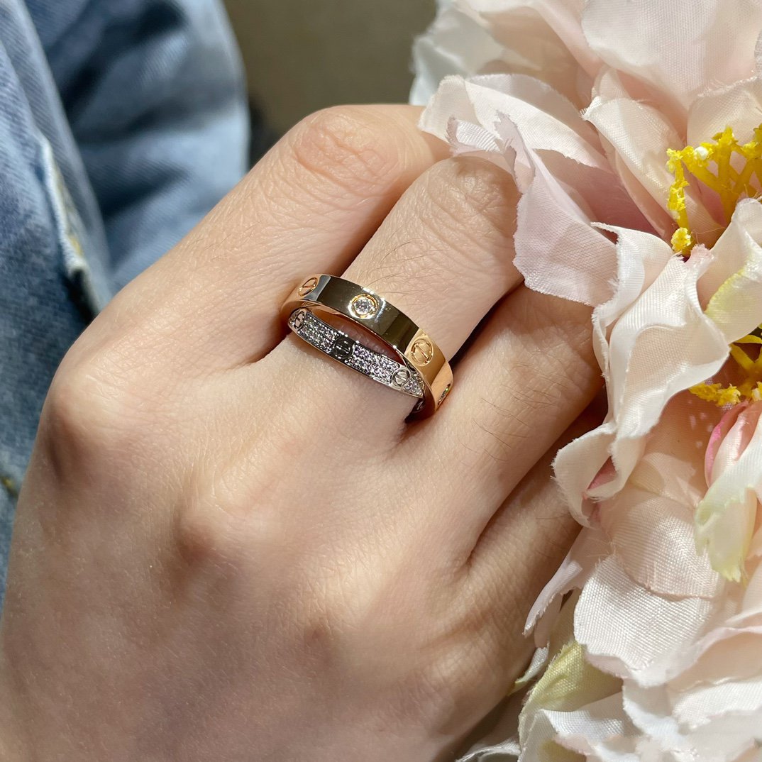 [ORA]LOVE PINK GOLD SILVER DIAMOND DOUBLE RING