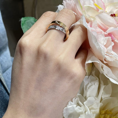 [ORA]LOVE PINK GOLD SILVER DIAMOND DOUBLE RING
