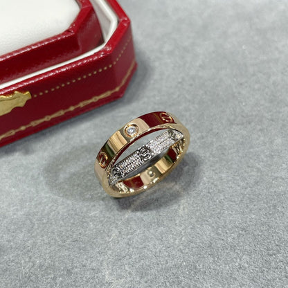 [ORA]LOVE PINK GOLD SILVER DIAMOND DOUBLE RING