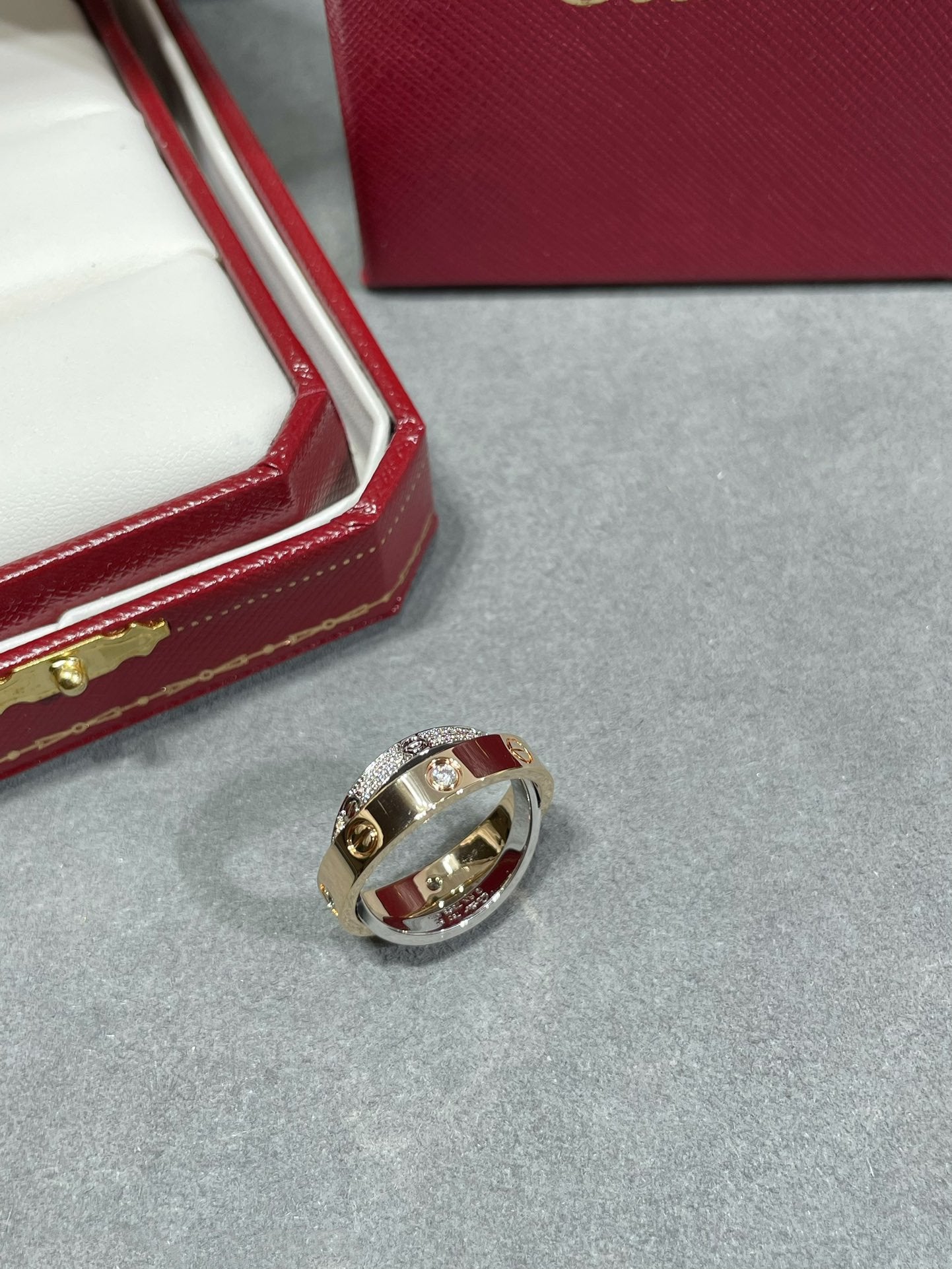 [ORA]LOVE PINK GOLD SILVER DIAMOND DOUBLE RING