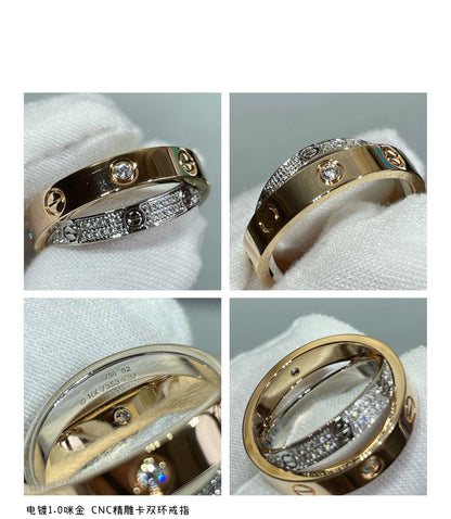 [ORA]LOVE PINK GOLD SILVER DIAMOND DOUBLE RING