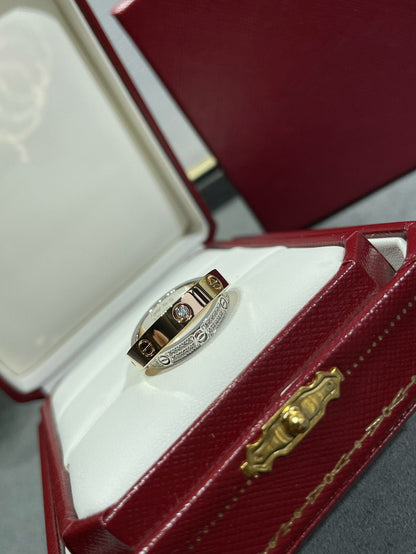 [ORA]LOVE PINK GOLD SILVER DIAMOND DOUBLE RING