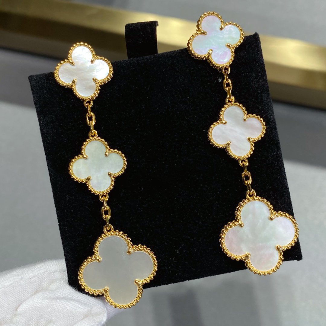 [ORA]CLOVER MOP 3 MOTIFS GOLD EARRINGS