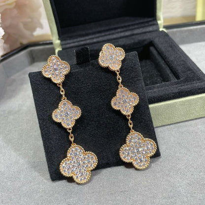 [ORA]CLOVER 3 MOTIFS DIAMOND PAVED ROSE GOLD EARRINGS