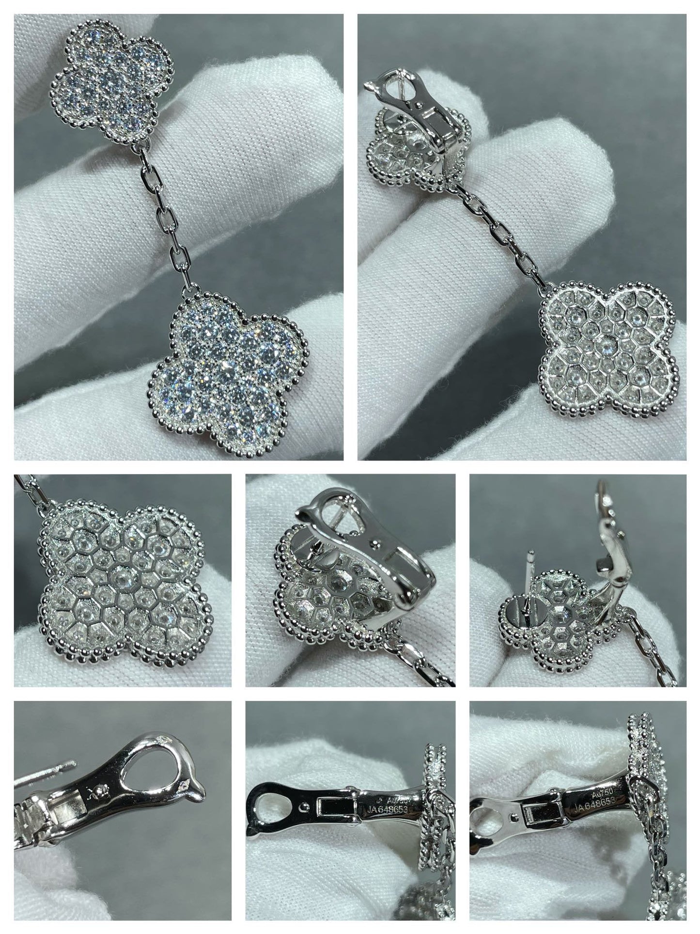 [ORA]CLOVER 2 MOTIFS DIAMOND PAVED SILVER EARRINGS