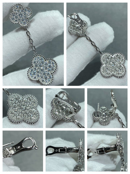 [ORA]CLOVER 2 MOTIFS DIAMOND PAVED SILVER EARRINGS