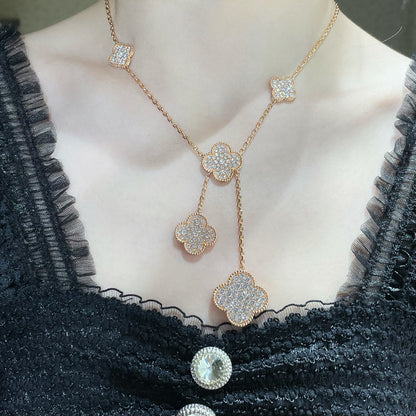 [ORA]CLOVER 6 MOTIV DIAMANT-PAVIERTE HALSKETTE