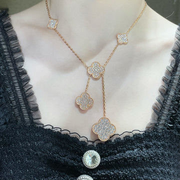 [ORA]CLOVER 6 MOTIF DIAMOND PAVED NECKLACE