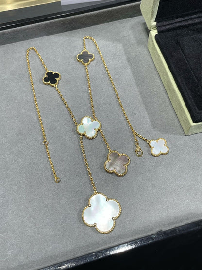 [ORA]CLOVER 6 MOTIF MOP ONYX GOLD NECKLACE