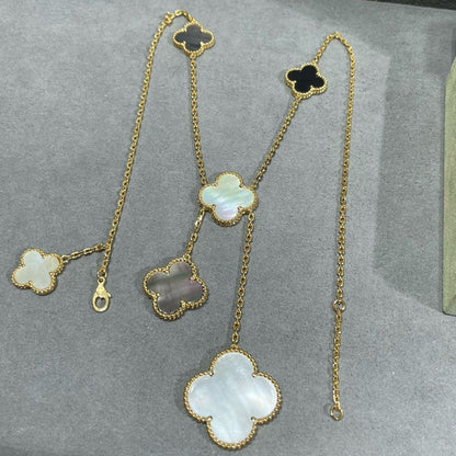 [ORA]CLOVER 6 MOTIF MOP ONYX GOLD NECKLACE