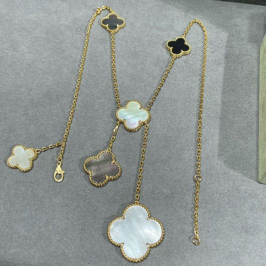 [ORA]CLOVER 6 MOTIF MOP ONYX GOLD NECKLACE