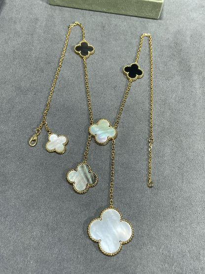 [ORA]CLOVER 6 MOTIF MOP ONYX GOLD NECKLACE