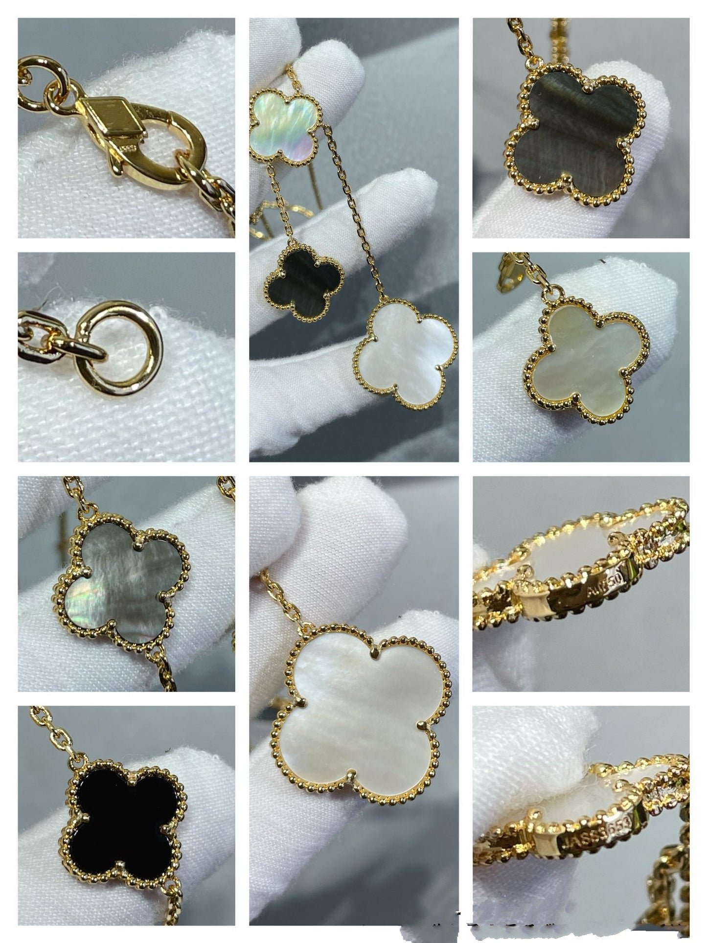[ORA]CLOVER 6 MOTIF MOP ONYX GOLD NECKLACE