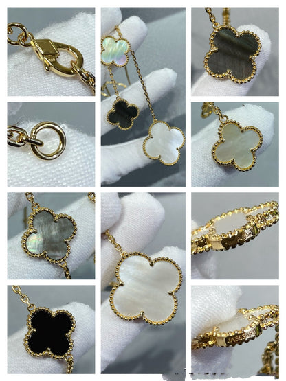 [ORA]CLOVER 6 MOTIF MOP ONYX GOLD NECKLACE