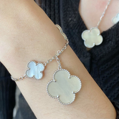 [ORA]CLOVER 5 MOTIF WHITE MOP SILVER BRACELET