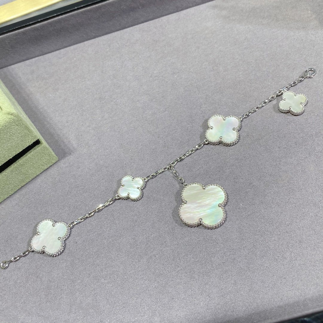 [ORA]CLOVER 5 MOTIF WHITE MOP SILVER BRACELET